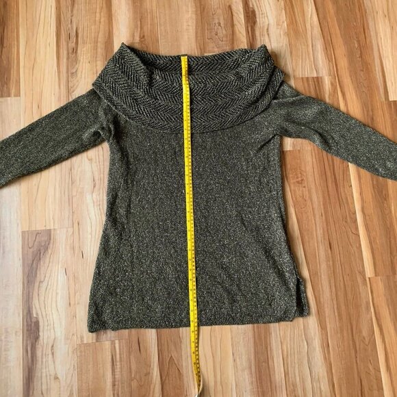 Chico's Cowl Neck 3/4 Sleeve Pullover Sweater Forest Green Gold Metallic 2/M - Picture 6 of 11